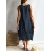 Solid Color Sleeveless Square Collar Overhead Vintage Dress