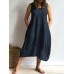 Solid Color Sleeveless Square Collar Overhead Vintage Dress