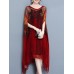 Vintage Printed Batwing Sleeve Irregular Hem Layered V-Neck Dresses