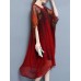 Vintage Printed Batwing Sleeve Irregular Hem Layered V-Neck Dresses