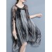 Vintage Printed Batwing Sleeve Irregular Hem Layered V-Neck Dresses