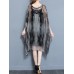 Vintage Printed Batwing Sleeve Irregular Hem Layered V-Neck Dresses