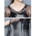 Vintage Printed Batwing Sleeve Irregular Hem Layered V-Neck Dresses