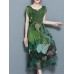 Women Vintage Printed Short Sleeve Mid-Long Dresses