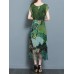 Women Vintage Printed Short Sleeve Mid-Long Dresses