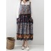 Vintage Print Floral Pockets Loose Pleated Dress