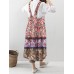 Vintage Print Floral Pockets Loose Pleated Dress