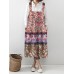 Vintage Print Floral Pockets Loose Pleated Dress