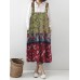 Vintage Print Floral Pockets Loose Pleated Dress