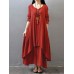 Vintage Women Long Sleeve V-Neck Irregular Maxi Dresses