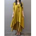 Vintage Women Long Sleeve V-Neck Irregular Maxi Dresses