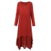 Vintage Women Long Sleeve V-Neck Irregular Maxi Dresses