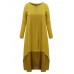 Vintage Women Long Sleeve V-Neck Irregular Maxi Dresses