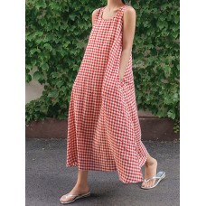 Sleeveless Gingham Check Dress With Pockets