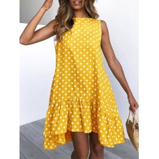 Print Polka Dots Sleeveless High Low Dress