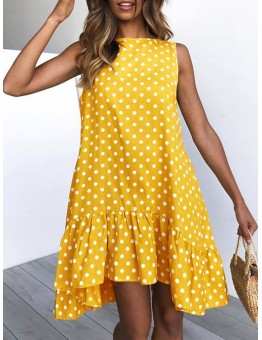 Print Polka Dots Sleeveless High Low Dress