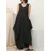 Irregular Sleeveless Solid Color Vintage Dress For Women