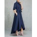 Solid Color Pleated Asymmetrical Tie Waist Maxi Dresses