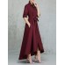 Solid Color Pleated Asymmetrical Tie Waist Maxi Dresses