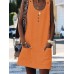 Casual Solid Color Crew Neck Overall Dress With Pockets