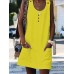 Casual Solid Color Crew Neck Overall Dress With Pockets