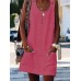 Casual Solid Color Crew Neck Overall Dress With Pockets