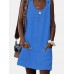 Casual Solid Color Crew Neck Overall Dress With Pockets