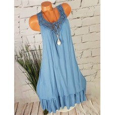 Solid Color Sleeveless Hollow-out Double-layer Casual Dresses